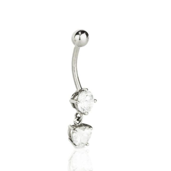 Belly Button Ring CZ Dangle Stones 14K Solid Gold for Womens Ladies Girls Dainty - Picture 3 of 6